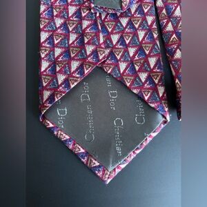 Dior Men's Silk Tie with Red and Blue Triangle Pattern
